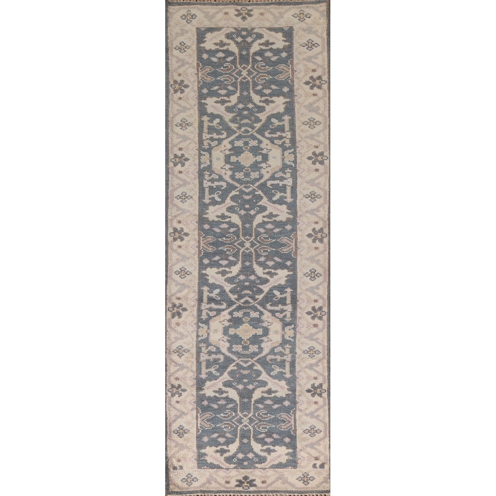 Blue Oushak Style Runner Rug Handmade Wool Carpet - 2'7"x 9'10"