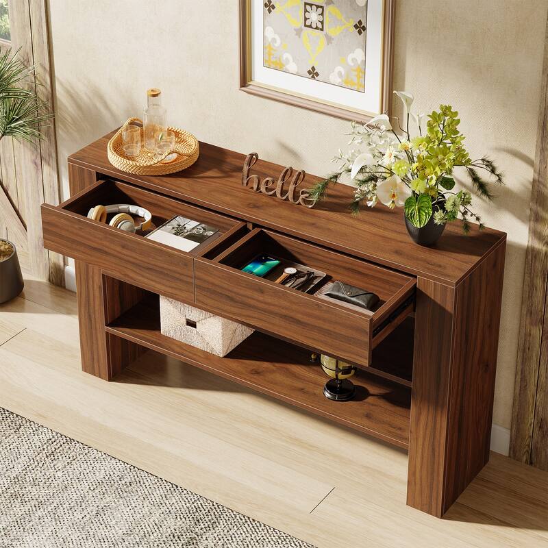 53.15-Inch 3-Tier Console Table with 2 Drawer