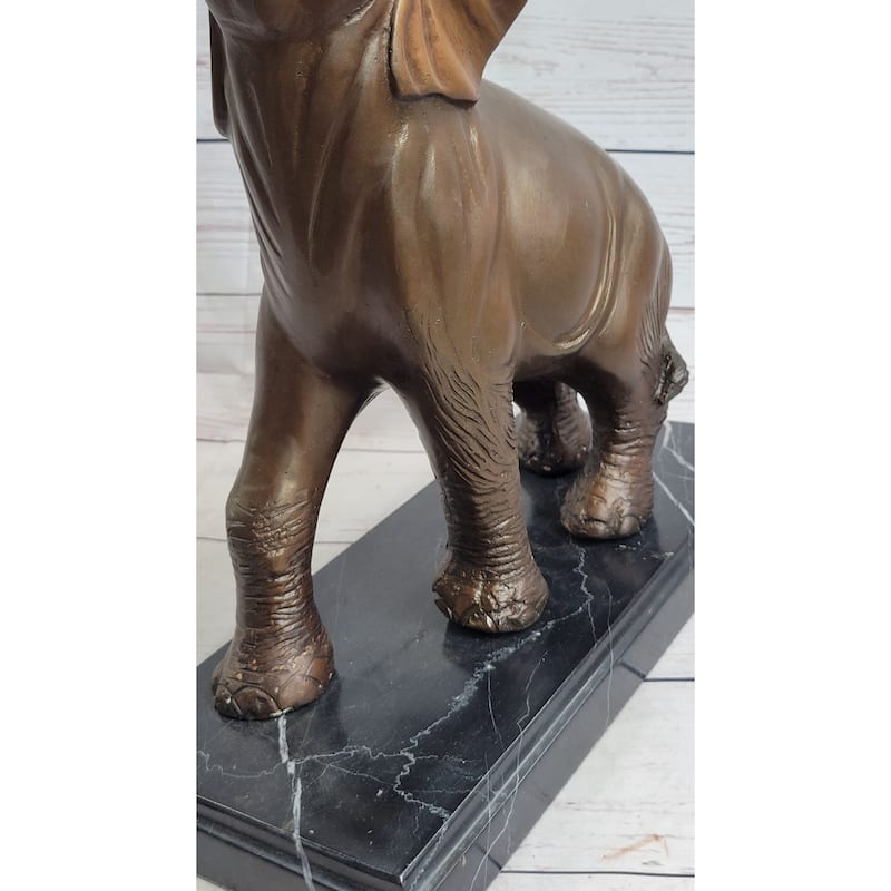 Trumpeting Happy Elephant Bronze Statue Sculpture Marble Base 16 Inches X 10 Inches