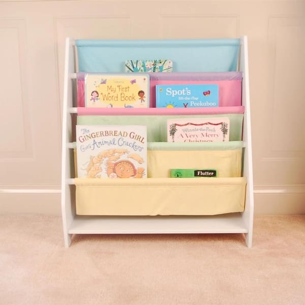 slide 2 of 9, Kids Funnel Charlie White Kids Wooden Canvas Sling Magazine Bookcase White