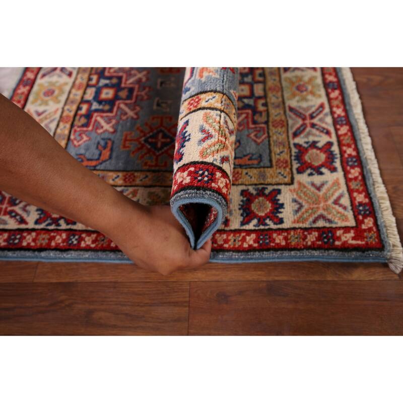 Light Blue Kazak Oriental Foyer Rug Hand-Knotted Wool Carpet - 2'1" x 2'11"