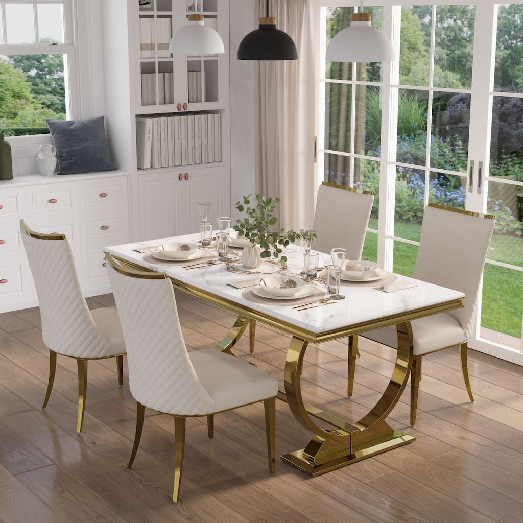 Luxurious Dining Room Table Set with Velvet Dining Chairs