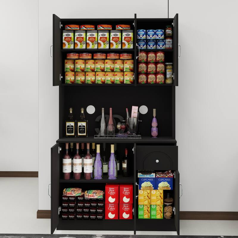 71" Kitchen Pantry Storage Cabinet with Microwave Oven Countertop,Freestanding Hutch Cabinet with Adjustable Shelves