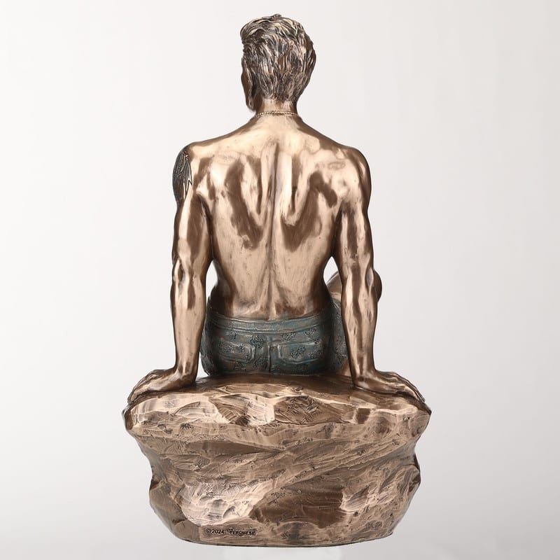 8.46 inches Height Cold Cast Bronze Tattooed Male Sitting on Rock Beach Pinup Bronze Finish Figurine