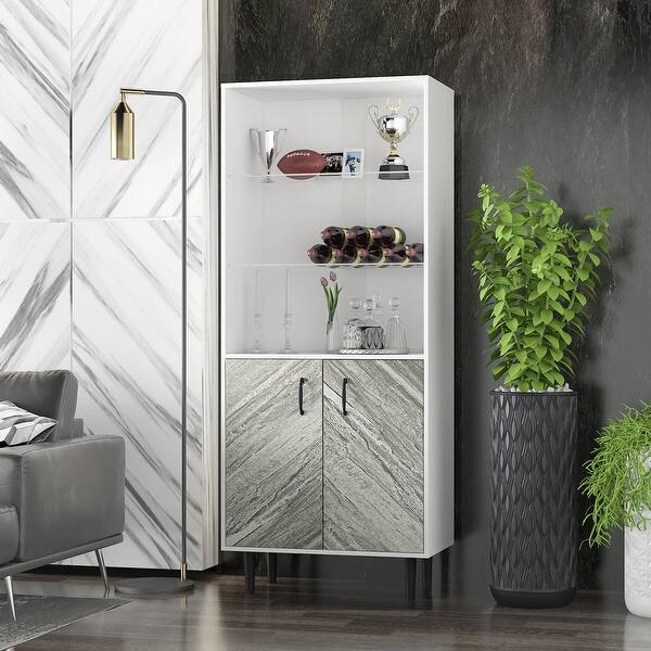 slide 2 of 9, Nestfair Modern Sideboard Storage Cabinet with Open Shelves - 68 in. H 68 in. H