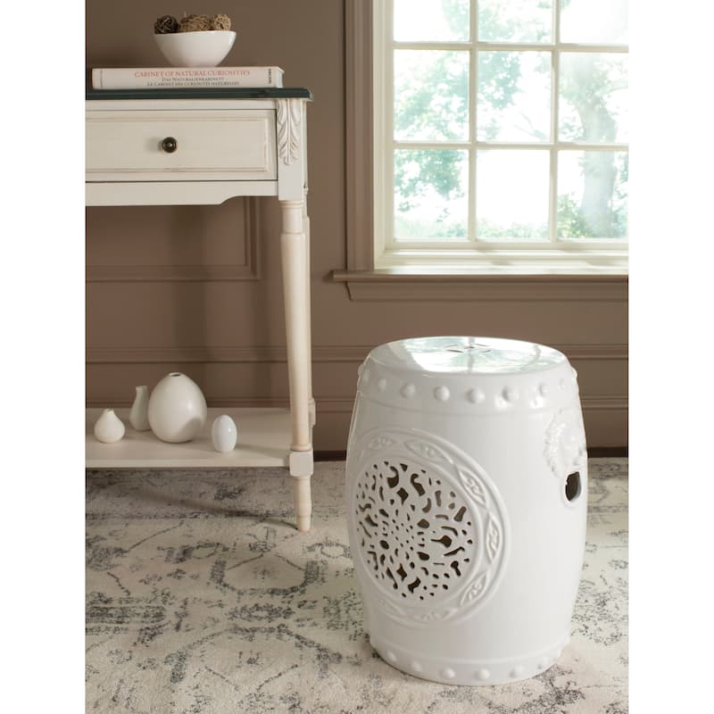 SAFAVIEH Irsila Flower White Drum Ceramic Decorative Garden Stool - Antique White