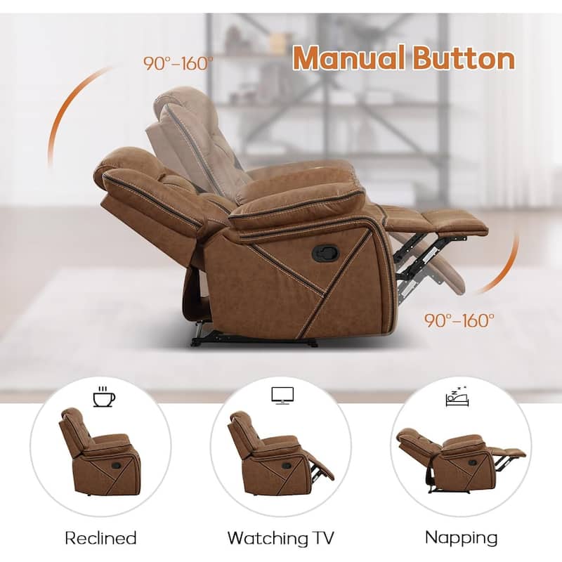 Faux Leather Manual Recliner Chair, Single Reclining Sofa Chair with Comfortable Armrest and Backrest, Furniture for Living Room