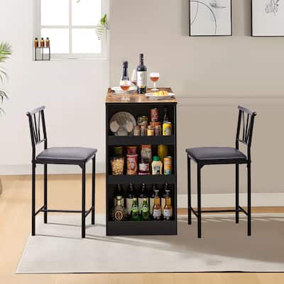 VECELO Counter Height Dining Set 35.7" Pub Table with 3-Tier Shelves PU Leather Chairs for Kitchen Breakfast Nook