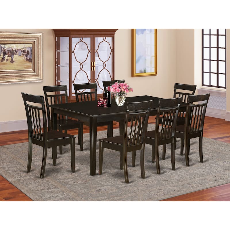 East West Furniture 9 Piece Kitchen Table Set- a Rectangle Dining Table and 8 Dining Room Chairs, Cappuccino (Seat Options) - HECA9-CAP-W