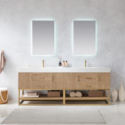 Alistair 84" Double Vanity with White Grain Stone Top without Mirror - 84" x 22"