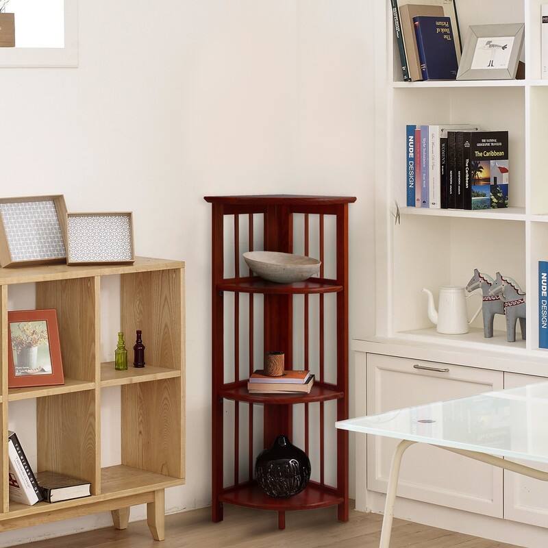 Mission 4-shelf Corner Folding 100% Solid Wood Bookcase