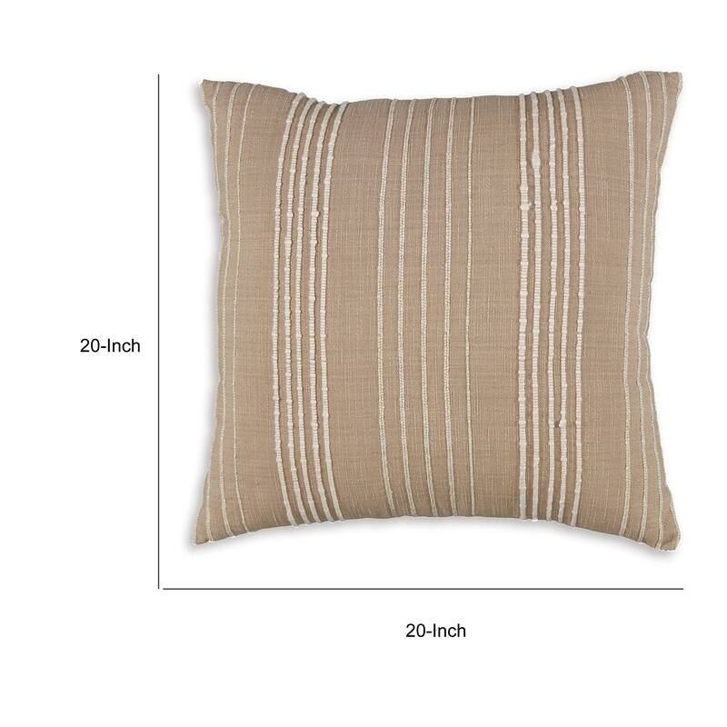 Throw Pillow Set of 4, 20 Inch Square, Cotton, White Stripes, Brown