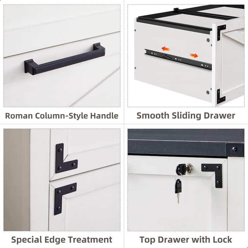 Farmhouse 2 Drawer File Cabinet, Lateral Filing Cabinet with Lock