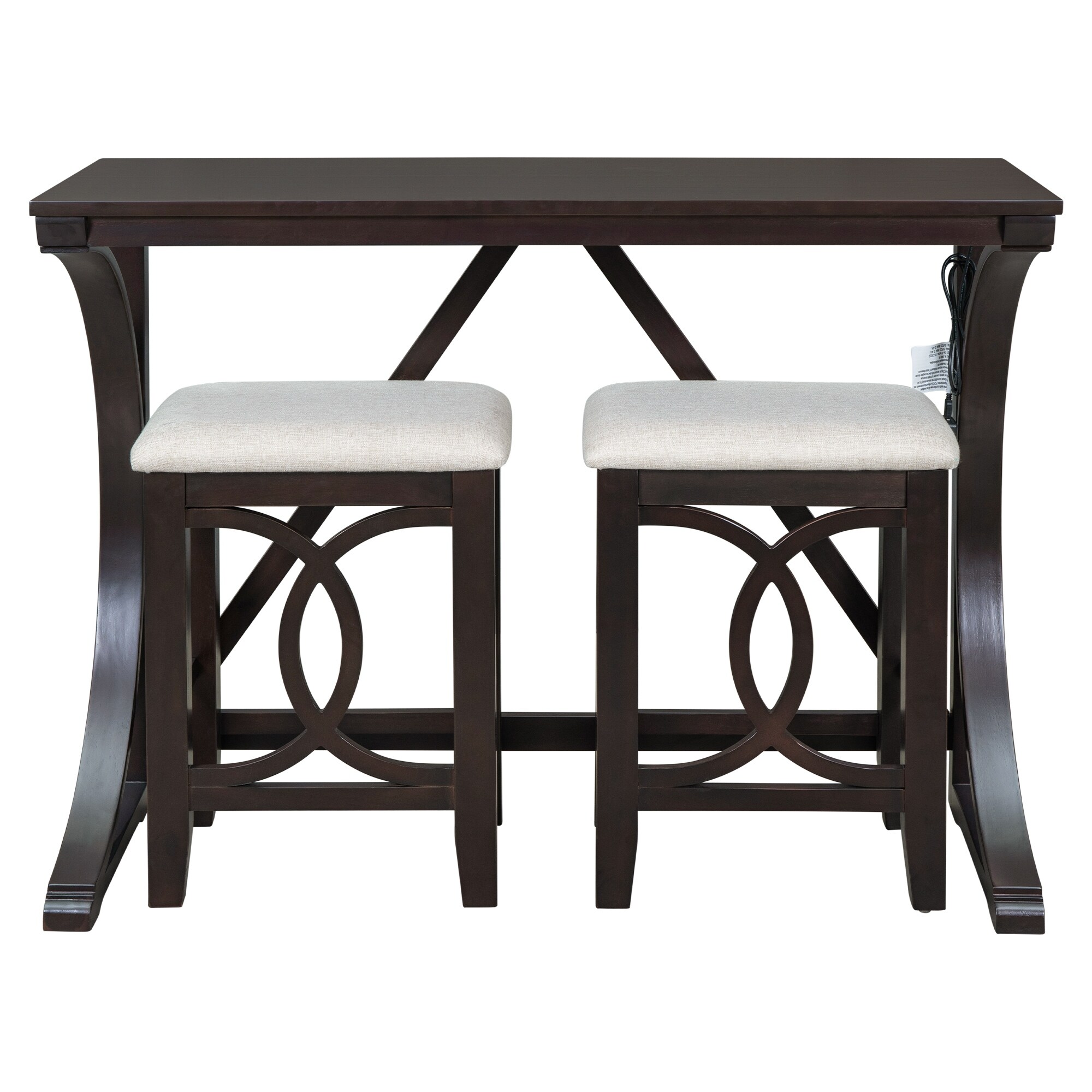 3 Piece Counter Height Kitchen Dining Table Set with USB Port