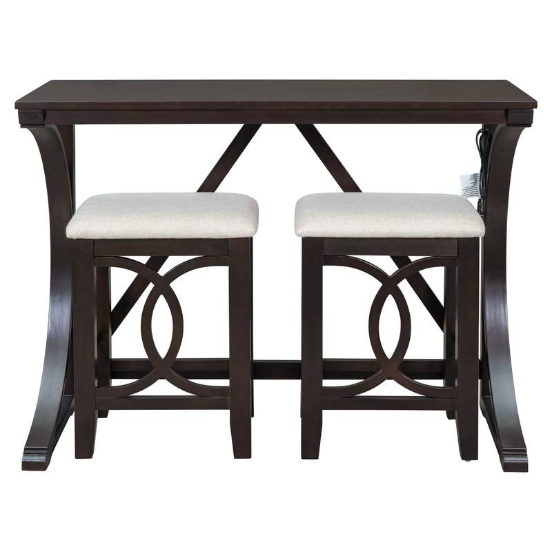 Farmhouse 3Piece Counter Height Dining Table Set with USB Port and