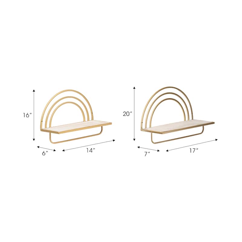 Metal Wood Rainbow Wall Sheves - Set of 2 - 20.0"