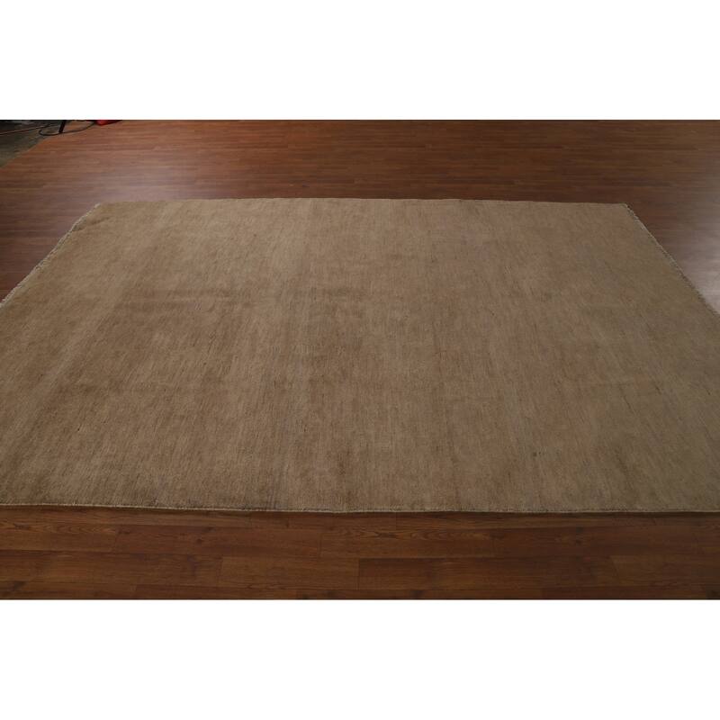 Brown Solid Gabbeh Oriental Area Rug Handmade Wool Carpet - 6'9" x 10'0"