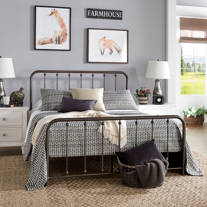 Kae Metal Bed with Beaded Headboard by iNSPIRE Q Classic - Dark Bronze - Queen