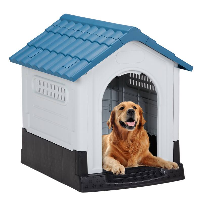 Plastic Dog House with Air Vents, Elevated Floor, Insulated Outdoor Indoor Kennel for Small Dogs