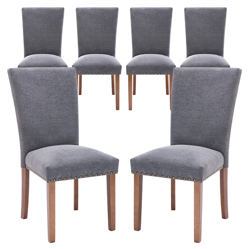 Upholstered Parsons Dining Chairs Set of 2/4/6, Fabric Dining Room Kitchen Side Chair with Nailhead Trim and Wood Legs - Set of 6 - F-Grey