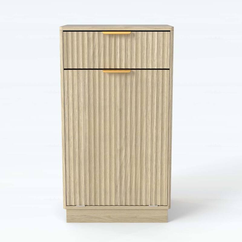 Tilt-Out Trash Can Cabinet with Wave-Textured Hideaway Drawer and Pull-Out Bin,Multipurpose Living Room