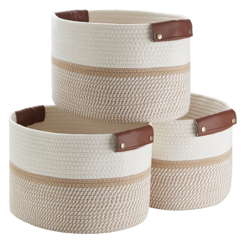 https://ak1.ostkcdn.com/images/products/is/images/direct/98c1db3c1e65b5dcd3dcc1aa2a798205abaf1e75/3-Pack-Woven-Cotton-Rope-Shelf-Storage-Basket-with-Leather-Handles%2C-Baby-Nursery-Storage-Bin-Organizers%2C-Closet-Shelf-Storage.jpg