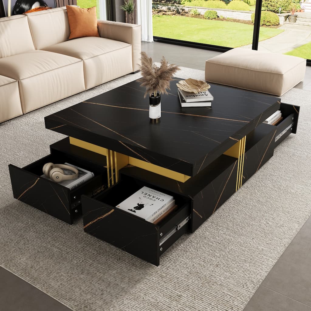 Modern Square Storage Coffee Table With 4 Drawers
