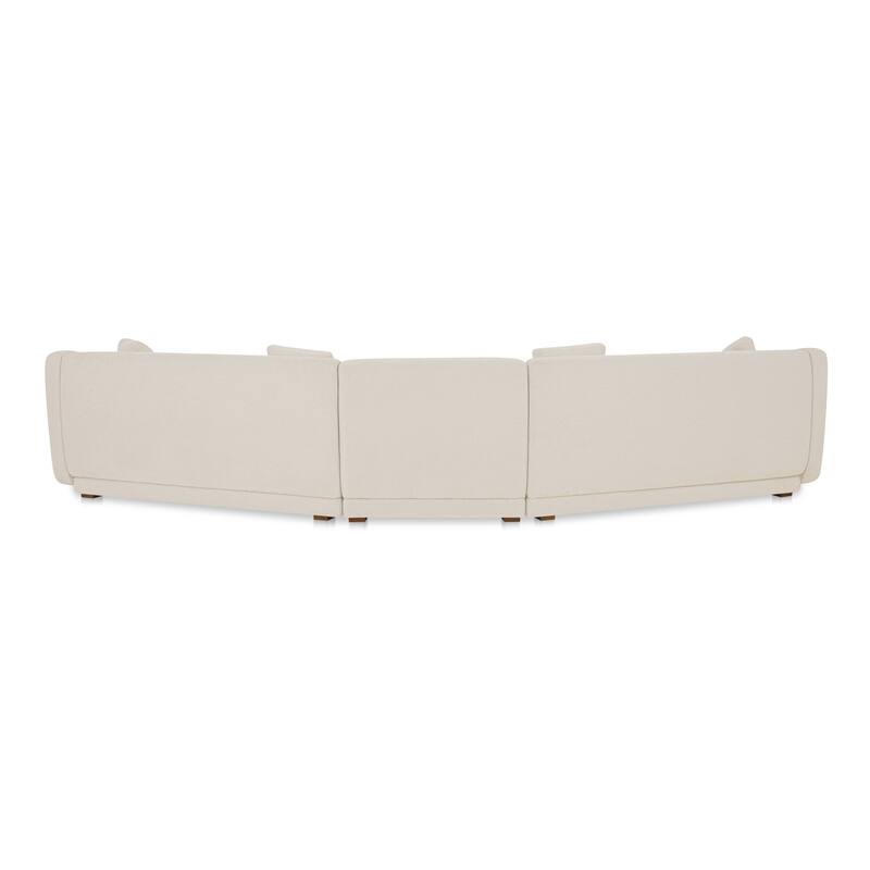 NADAAL STUDIOS Solace 3 Piece Modular Sectional with Slipper Chair, Sloped Arms, Plinth Base, Four Toss Cushions, White
