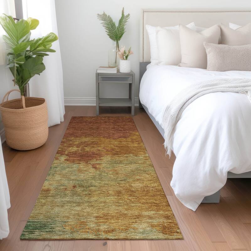 Machine Washable Indoor/ Outdoor Abstract Modern Chantille Rug - Paprika - 2'3" x 7'6"