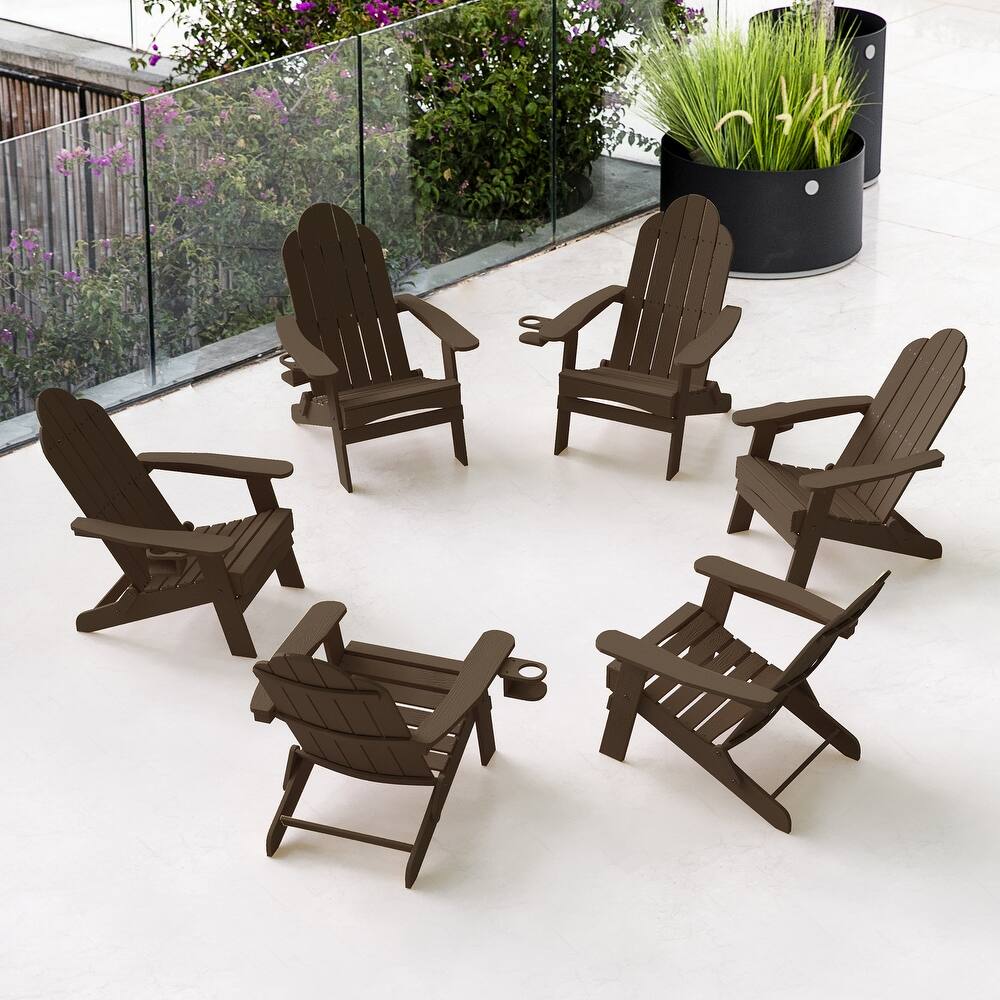 Foldable HDPS Weather Resistant Patio Adirondack Chairs With Cup Holder Set of 6 - 35"D x 30"W x 36.2"H