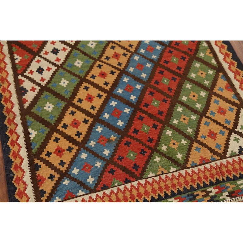 Vegetable Dye Kilim Qashqai Persian Rug Hand-Knotted Wool Carpet - 3'5"x 4'8"
