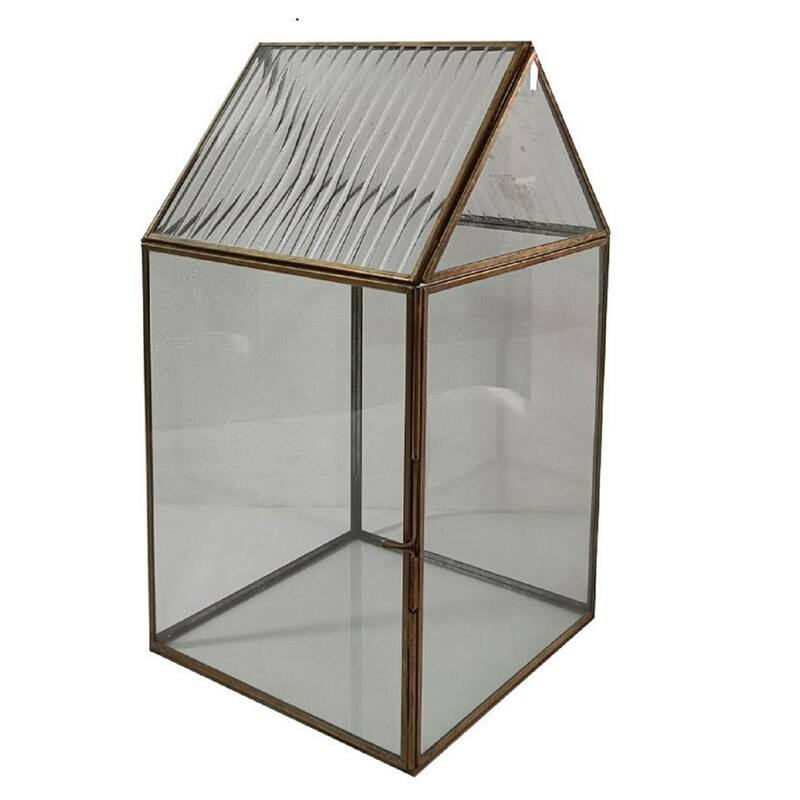 Medium Glass House Terrarium - 14.75" - Brown Patina