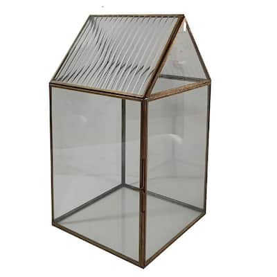 Medium Glass House Terrarium - 14.75" - Brown Patina