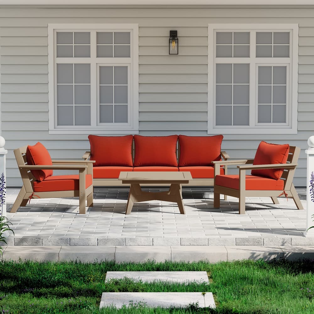 Birchwood All Weather HDPE Outdoor Patio Weathered Wood Deep Conversation Set (6-Piece Set)