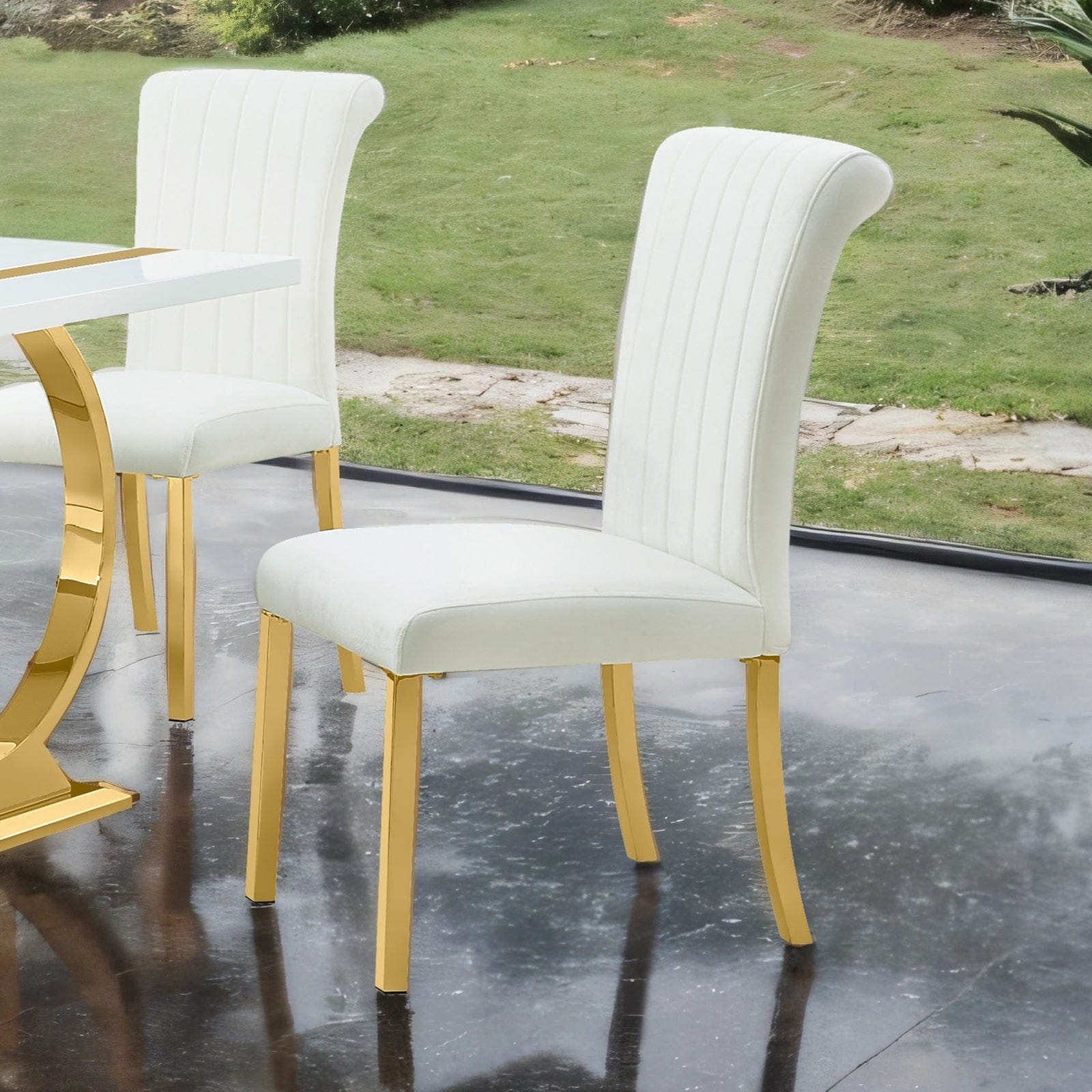 White Finish Modern Upholstered Side Chairs Set