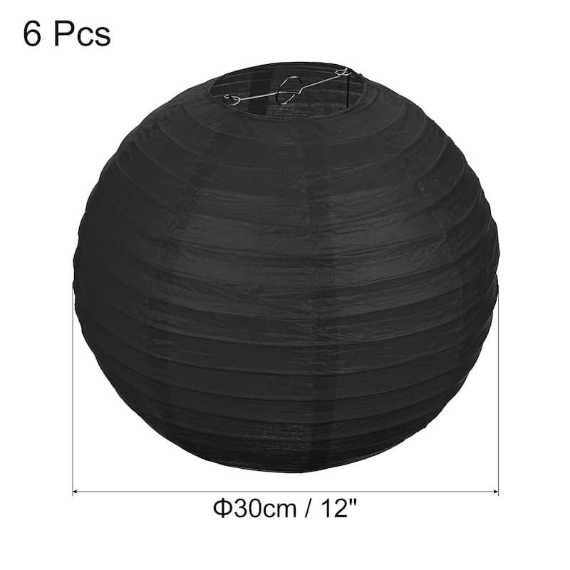 6pcs 12 Inch Folding Hanging Paper Lanterns for Wedding Home Party - Black