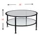 preview thumbnail 12 of 11, SEI Furniture Glenn Distressed Black Metal Round CoffeeTable with Glass Top and Shelf