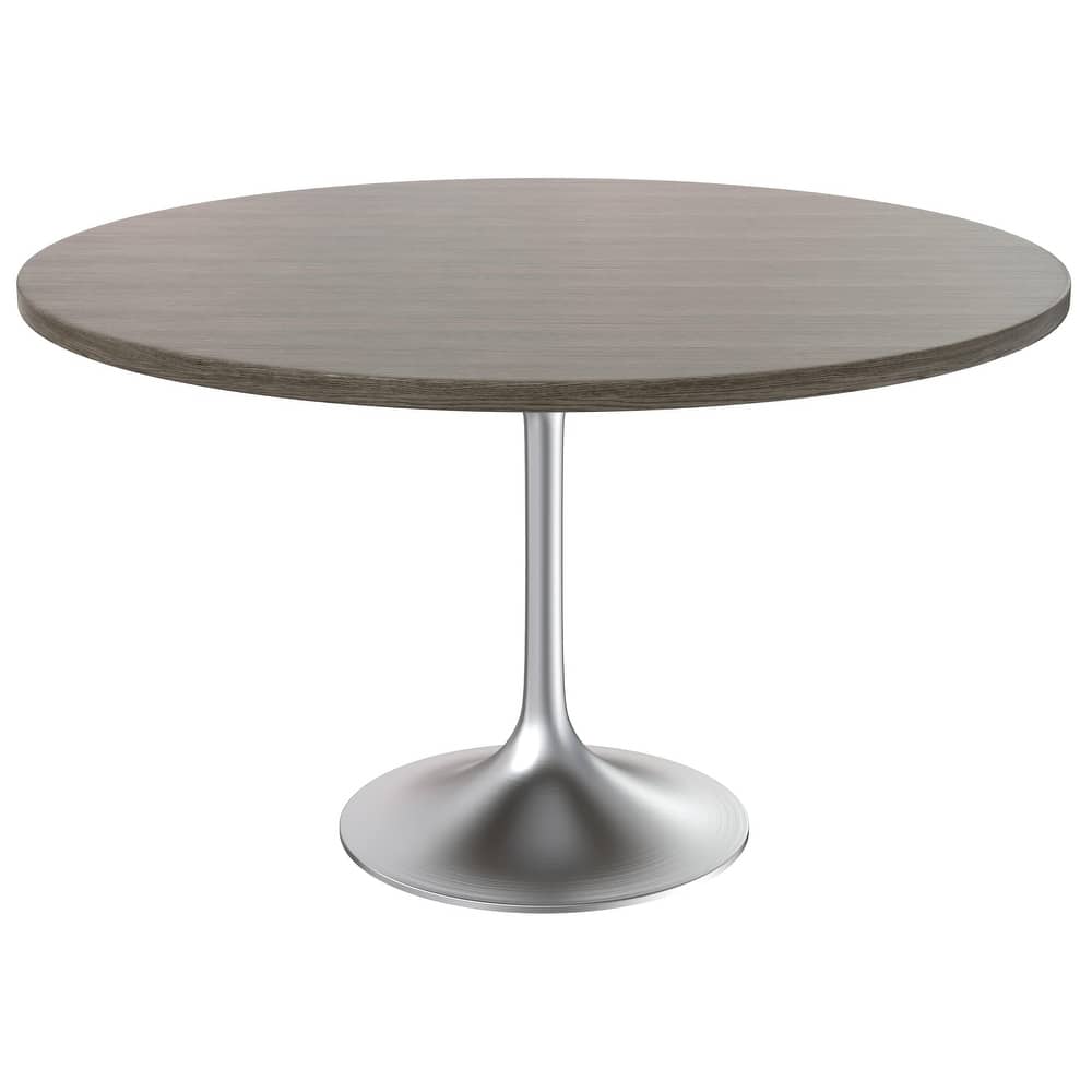 Verve 48" Modern Round Dining Table with Solid Wood Top with Brushed Chrome Steel Pedestal Base for Kitchen & Dining Room