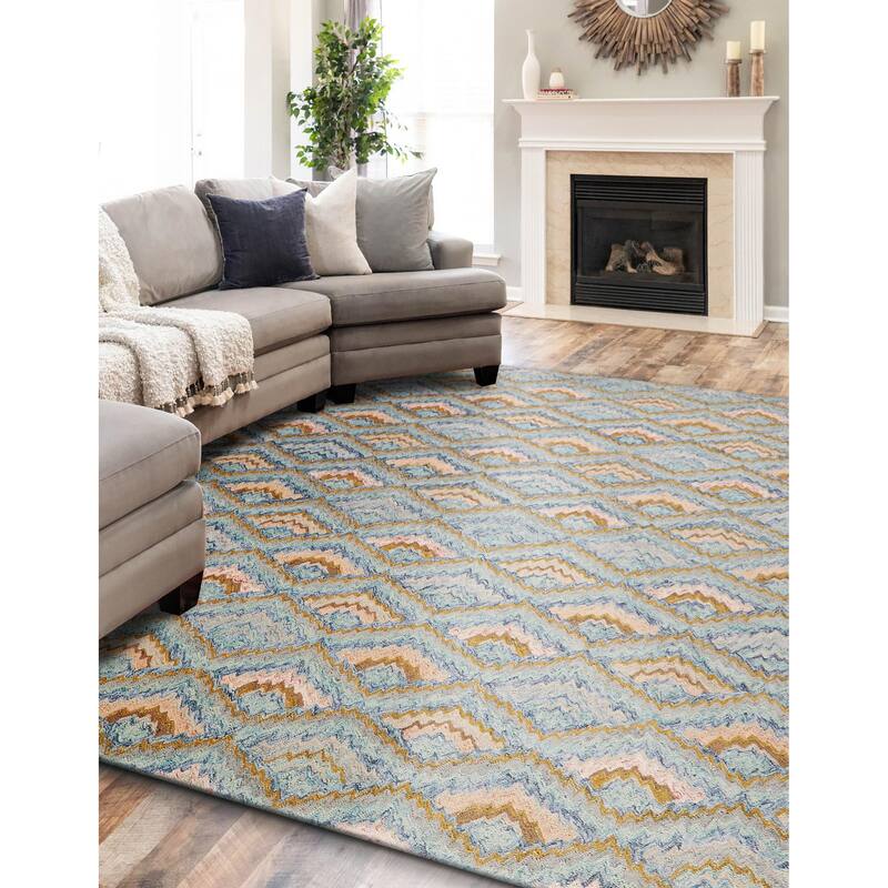 The Met X Exquisite Rugs Bargello Light Blue/Multi Area Rug