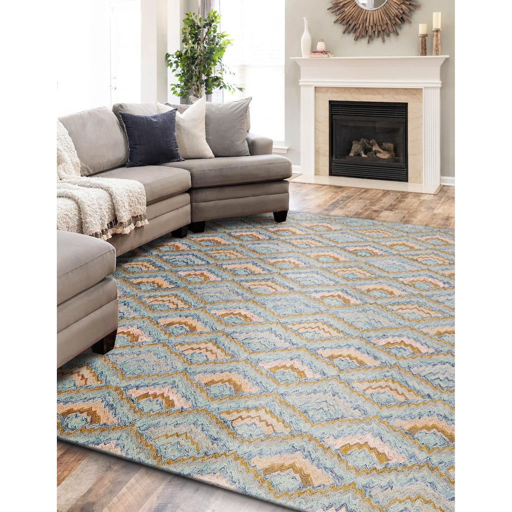 The Met X Exquisite Rugs Bargello Light Blue/Multi Area Rug