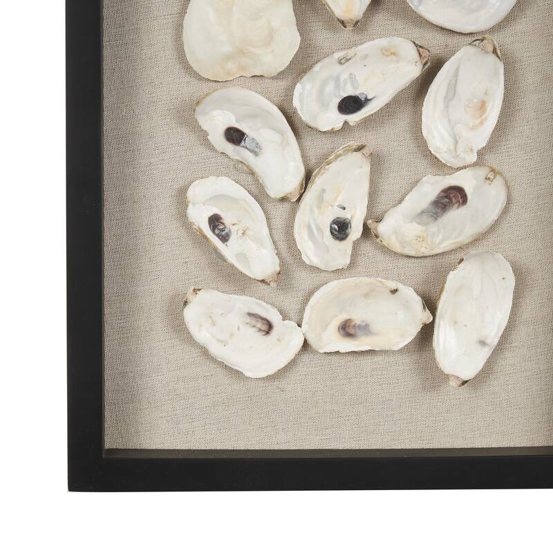 Shell Handmade Abstract Wall Decor with Beige Linen Backing and Black Frame - Cream - Roche River Decor