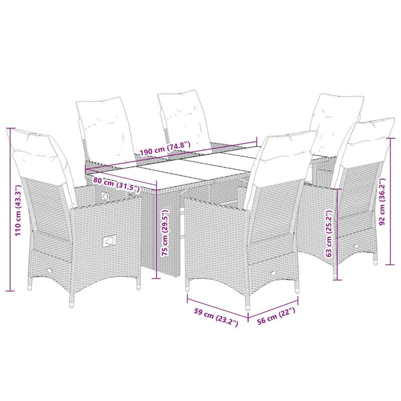 vidaXL Garden Dining Set Black, Cream White - 23.2 x 22.0 x 36.2 in