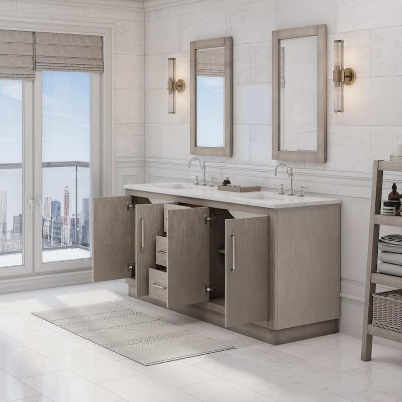 Hugo Carrara White Marble Countertop Vanity with Rectangular Mirror