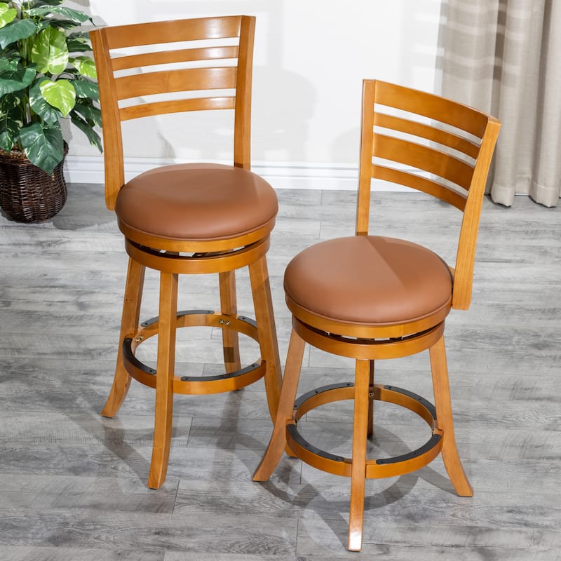24" Counter Height Slat Back Swivel Stool, Espresso Finish, Charcoal Fabric Seat