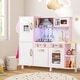 preview thumbnail 3 of 7, Pink Wooden Play Kitchen with Lights and Sounds Chef Hat Apron Utensils Play Food for Kids - 36" x 11" x 32" (L x W x H)