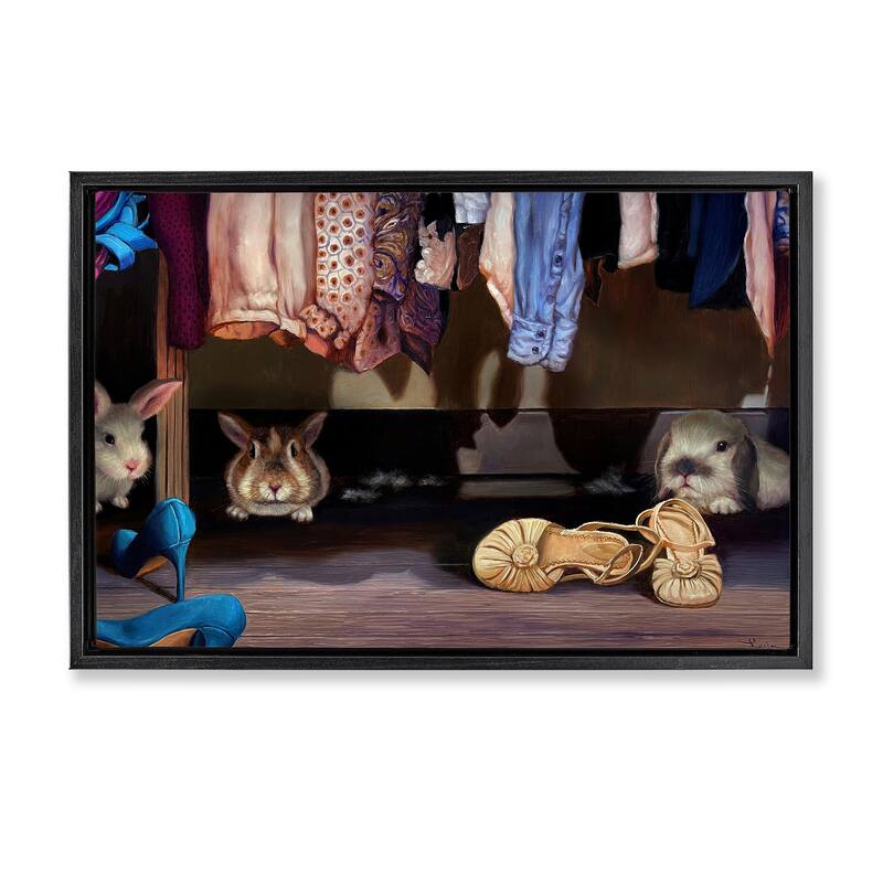 Stupell Bunnies Under Closet View Framed Floater Canvas Wall Art Design By Lucia Heffernan - 25 x 17 - Black
