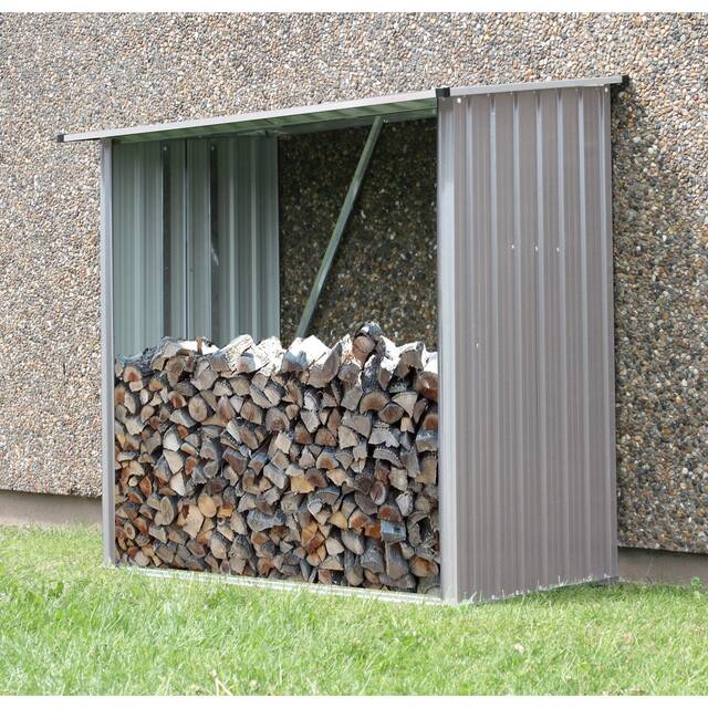Indoor/Outdoor Galvanized Steel Woodshed Storage Rack Holds up to 55 Cu. Ft. of Stacked Firewood, Beige