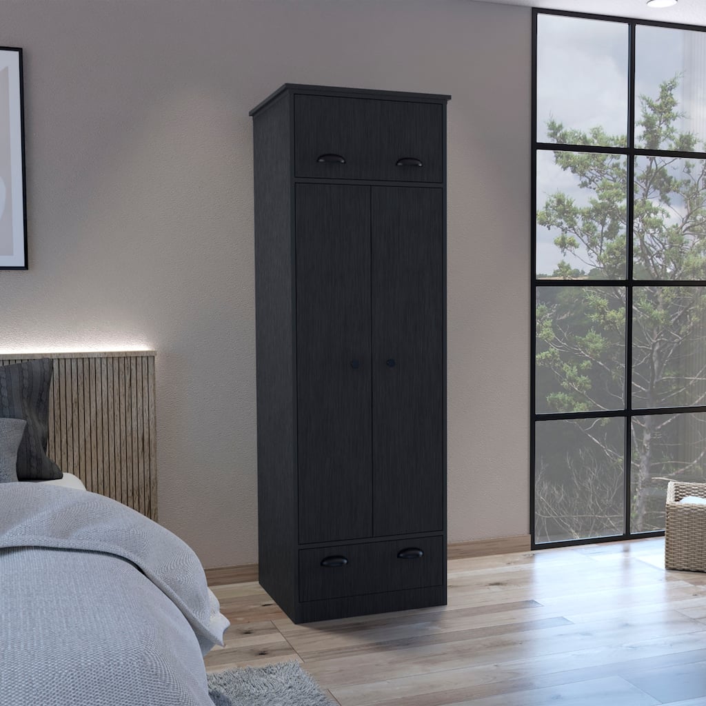 23.3" Modern Armoire with Hanging Rod, 1 Drawer and 1 Hinged Drawer for Bedroom
