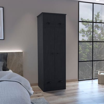 23.3" Modern Double-door Armoire with Hanging Rod, 1 Drawer and 1 Hinged Drawer