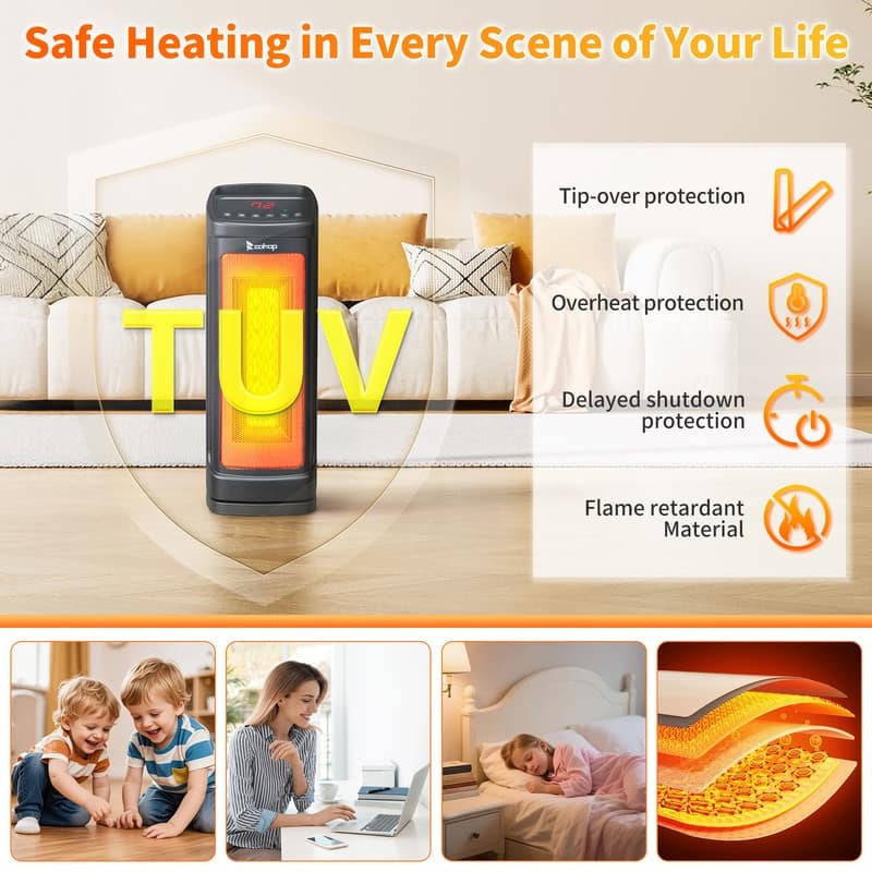 1500-Watt 17-Inch Portable Electric Heater with Remote Control